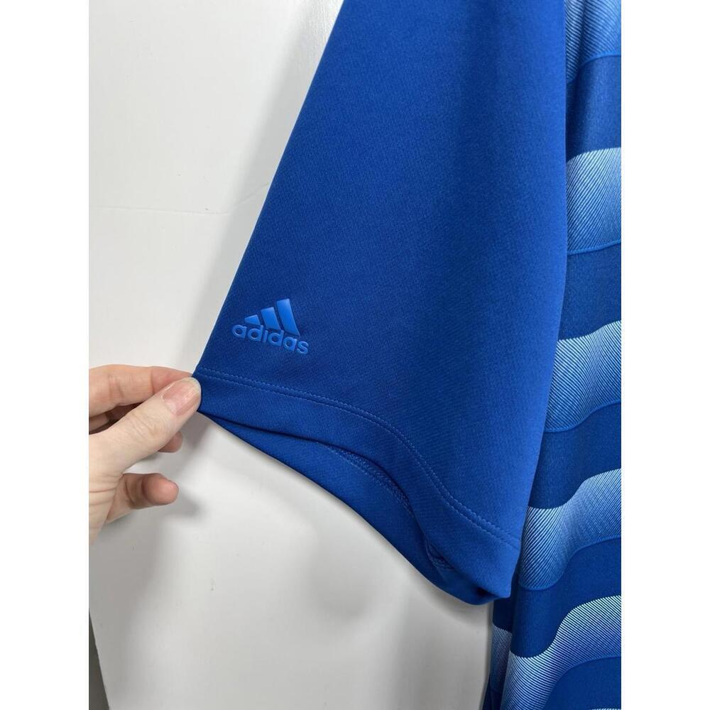 Adidas Golf Polo Shirt Men’s Large Performance Blue Stripe Lightweight - Picture 2 of 7